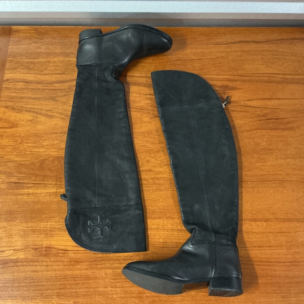 Tory Burch Women Black Leather Knee High Riding Boot Size 6